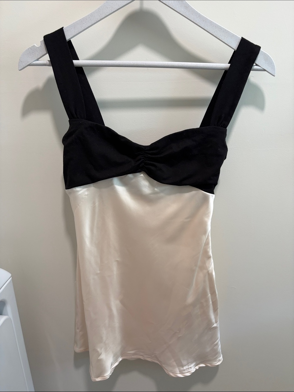 Edikted Black and Cream Satin Two-Tone Slip Dress